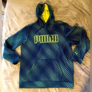 PUMA Black Friday Men’s Long Sleeve Pullover Hoodie Blue And Lime Size XL